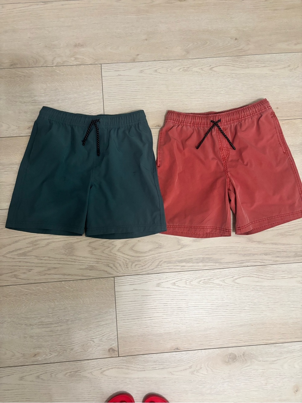 Cat & Jack Boys Solid Teal and Rust Red Swim Shorts